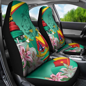Monument de la Reunification Cameroun Car Seat Cover Coat Of Arms With Lily Flowers