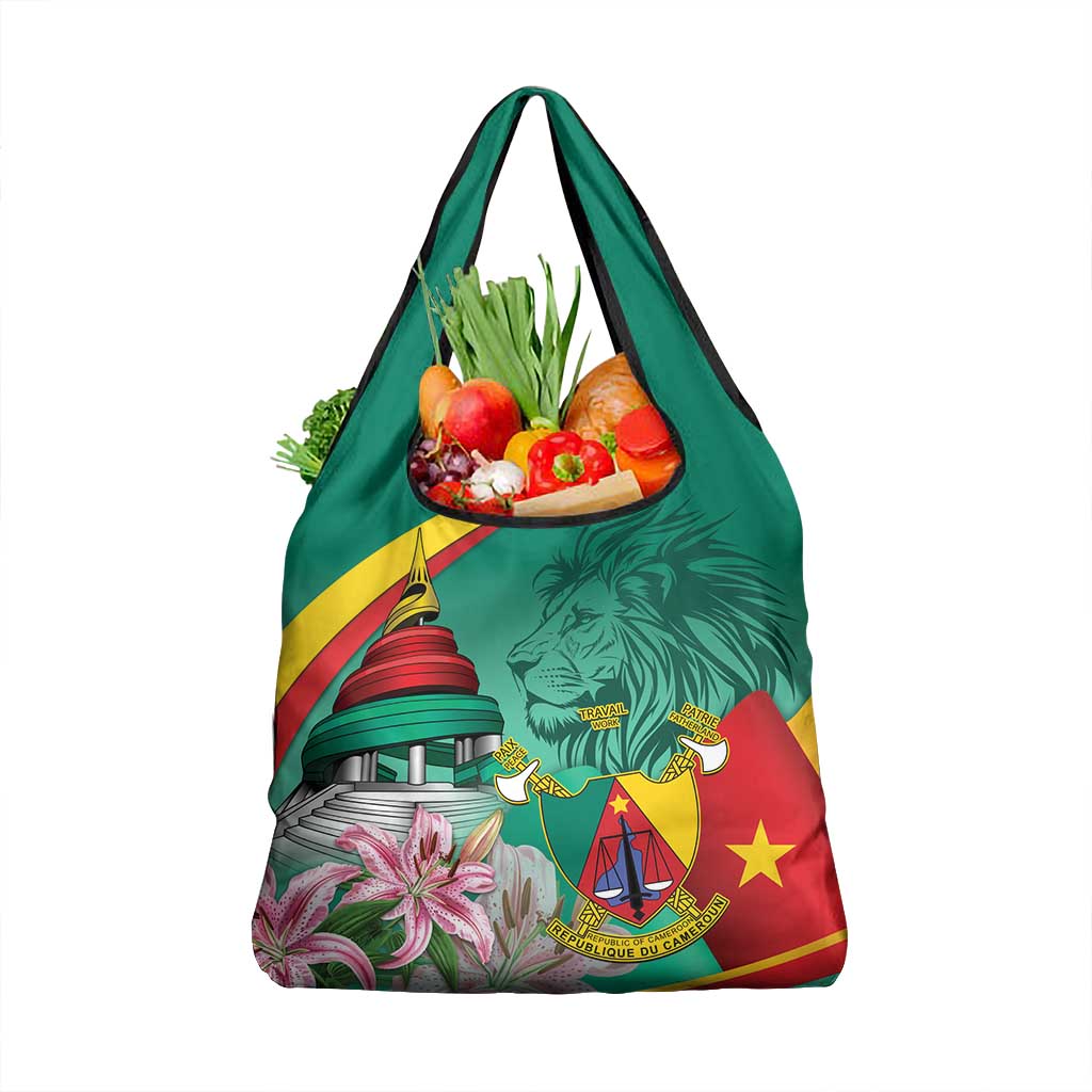 Monument de la Reunification Cameroun Grocery Bag Coat Of Arms With Lily Flowers