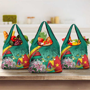 Monument de la Reunification Cameroun Grocery Bag Coat Of Arms With Lily Flowers
