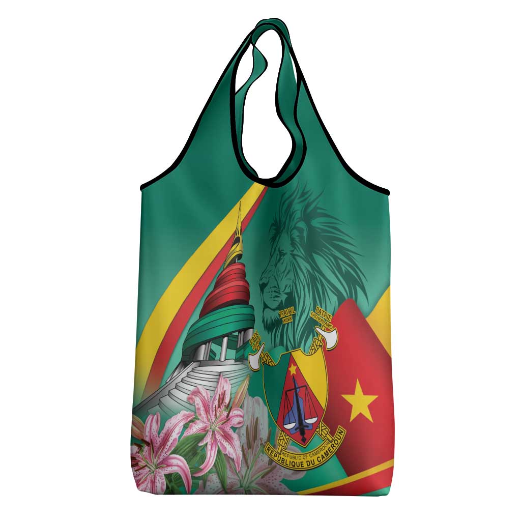 Monument de la Reunification Cameroun Grocery Bag Coat Of Arms With Lily Flowers