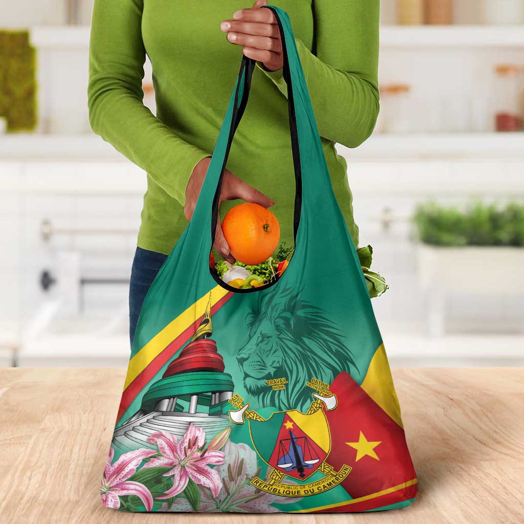 Monument de la Reunification Cameroun Grocery Bag Coat Of Arms With Lily Flowers
