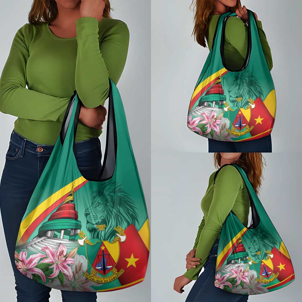 Monument de la Reunification Cameroun Grocery Bag Coat Of Arms With Lily Flowers
