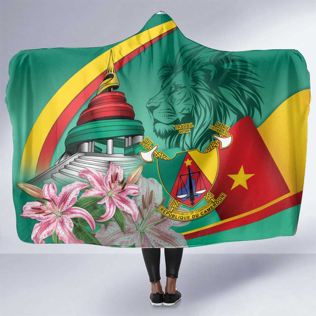 Monument de la Reunification Cameroun Hooded Blanket Coat Of Arms With Lily Flowers