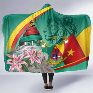 Monument de la Reunification Cameroun Hooded Blanket Coat Of Arms With Lily Flowers