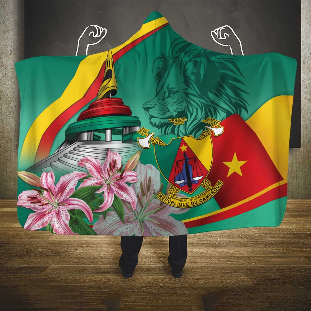 Monument de la Reunification Cameroun Hooded Blanket Coat Of Arms With Lily Flowers