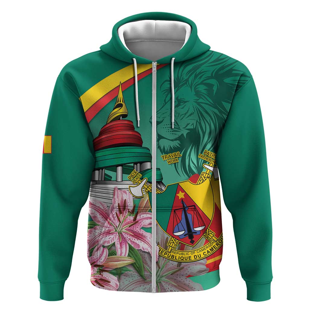 Monument de la Reunification Cameroun Hoodie Coat Of Arms With Lily Flowers