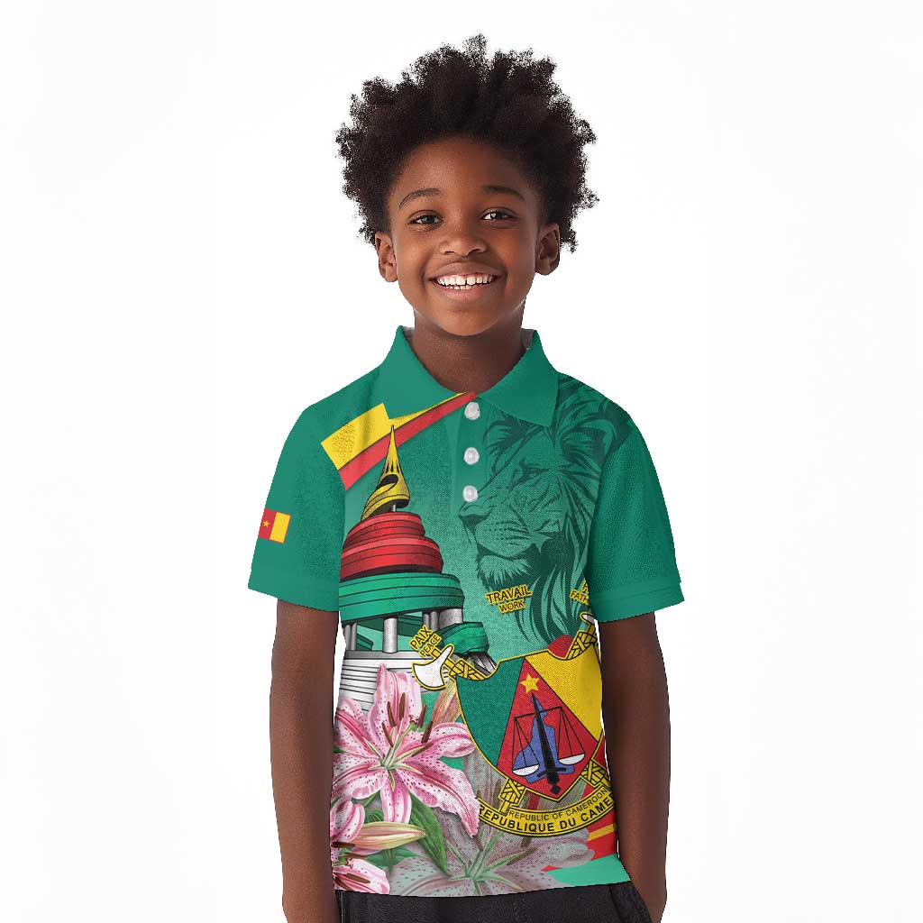 Monument de la Reunification Cameroun Kid Polo Shirt Coat Of Arms With Lily Flowers
