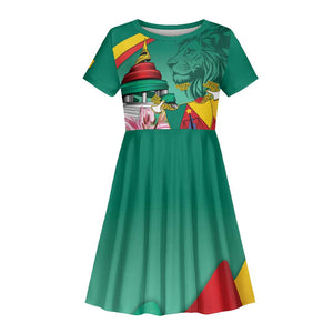 Monument de la Reunification Cameroun Kid Short Sleeve Dress Coat Of Arms With Lily Flowers