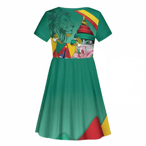 Monument de la Reunification Cameroun Kid Short Sleeve Dress Coat Of Arms With Lily Flowers