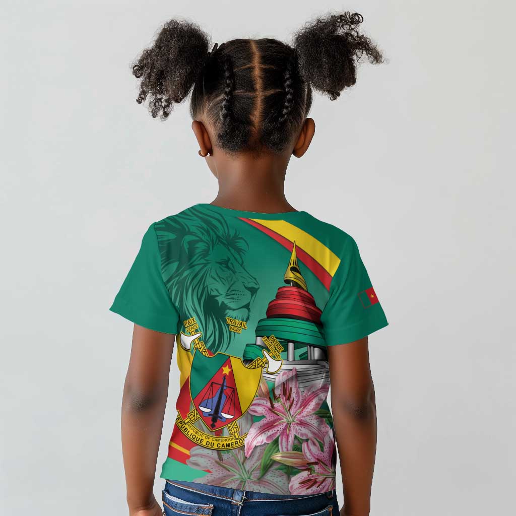 Monument de la Reunification Cameroun Kid T shirt Coat Of Arms With Lily Flowers