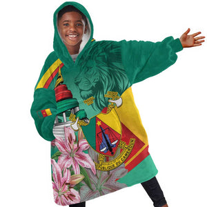 Monument de la Reunification Cameroun Kid Wearable Blanket Hoodie Coat Of Arms With Lily Flowers