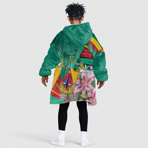 Monument de la Reunification Cameroun Kid Wearable Blanket Hoodie Coat Of Arms With Lily Flowers