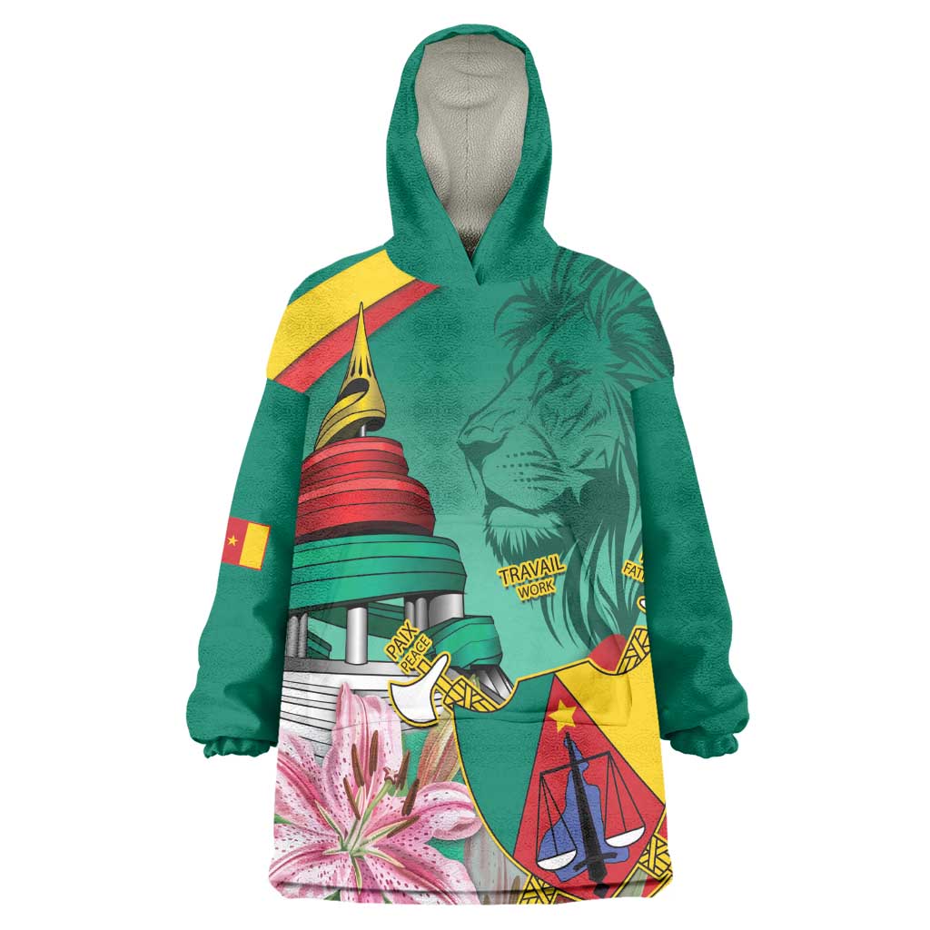 Monument de la Reunification Cameroun Kid Wearable Blanket Hoodie Coat Of Arms With Lily Flowers