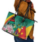 Monument de la Reunification Cameroun Leather Tote Bag Coat Of Arms With Lily Flowers