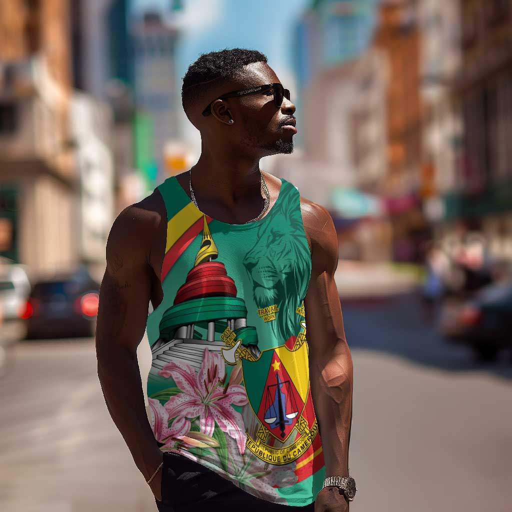 Monument de la Reunification Cameroun Men Tank Top Coat Of Arms With Lily Flowers