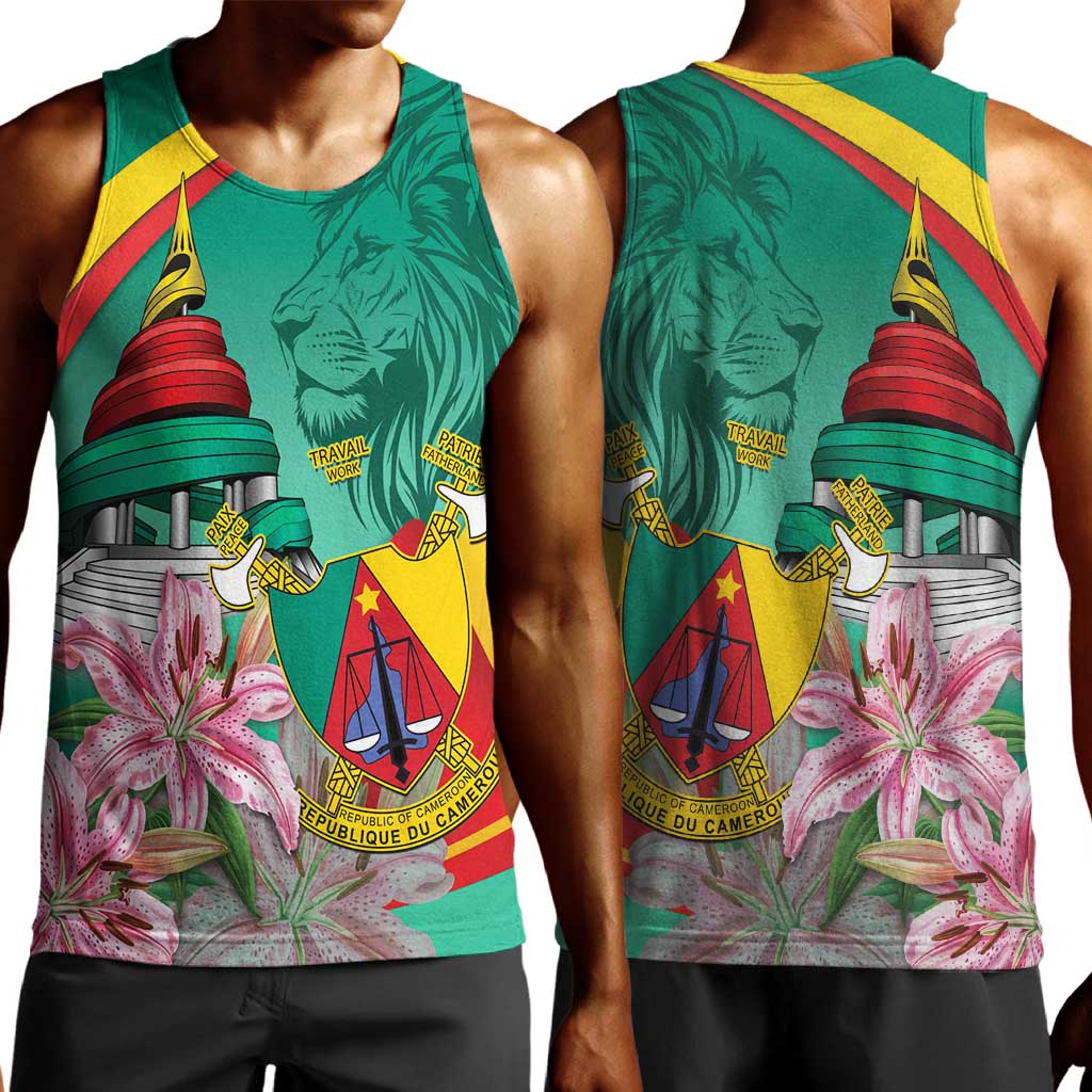 Monument de la Reunification Cameroun Men Tank Top Coat Of Arms With Lily Flowers