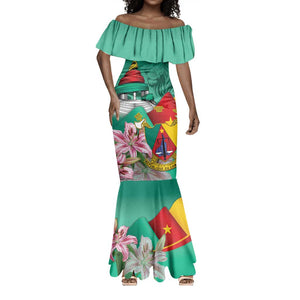 Monument de la Reunification Cameroun Mermaid Dress Coat Of Arms With Lily Flowers