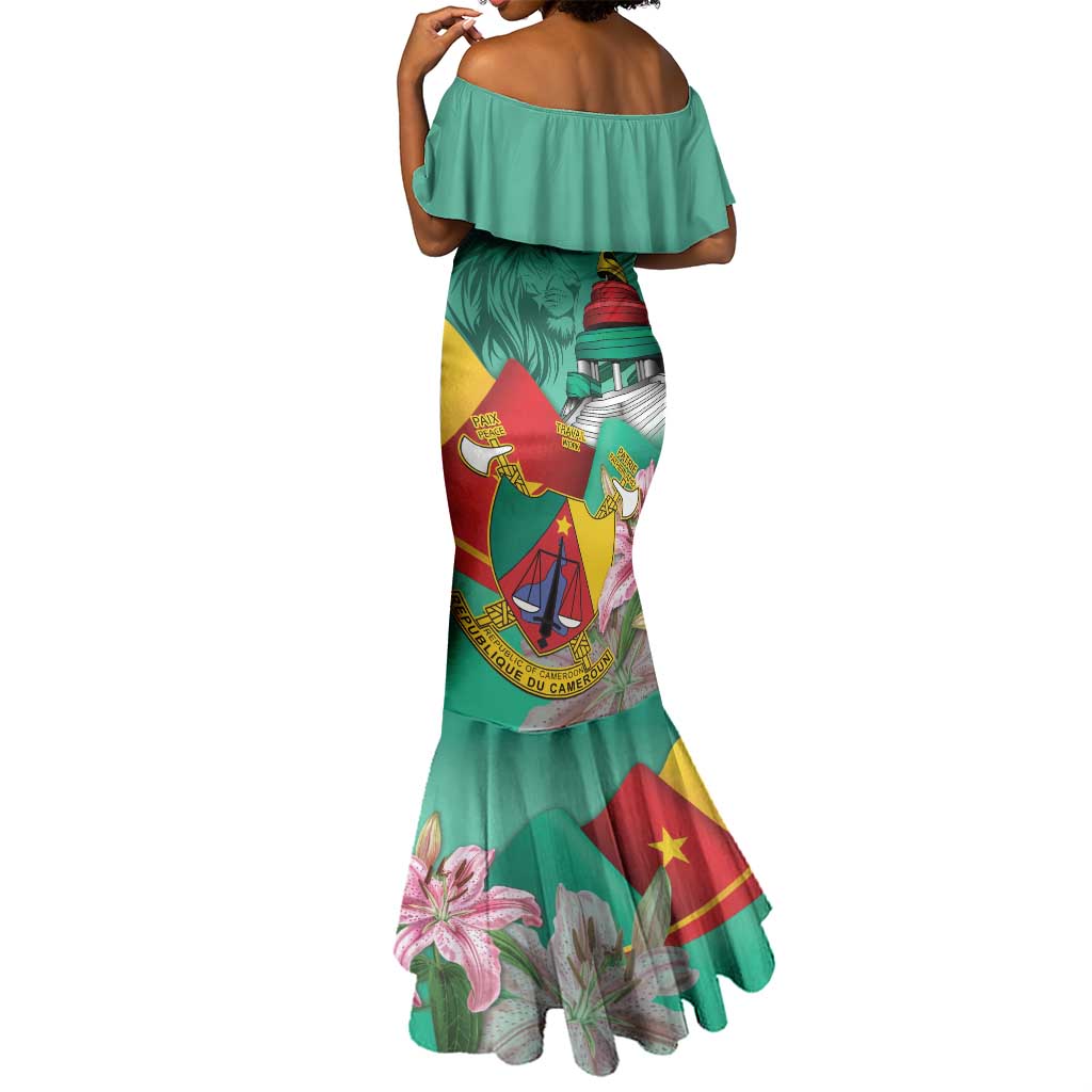 Monument de la Reunification Cameroun Mermaid Dress Coat Of Arms With Lily Flowers