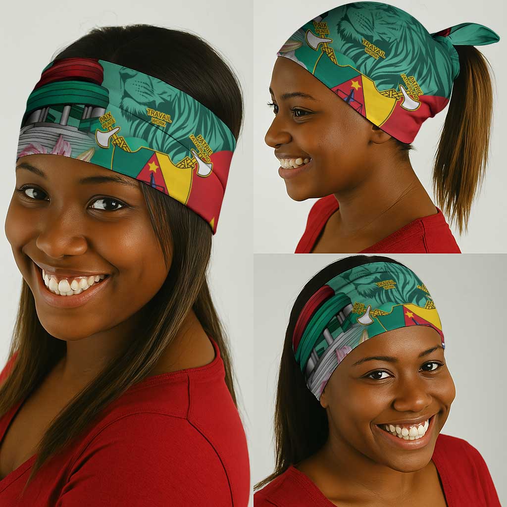 Monument de la Reunification Cameroun Neck Gaiter Coat Of Arms Lily Flowers LT14