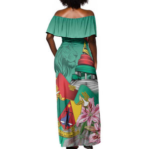 Monument de la Reunification Cameroun Off Shoulder Maxi Dress Coat Of Arms With Lily Flowers