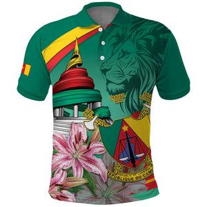 Monument de la Reunification Cameroun Polo Shirt Coat Of Arms With Lily Flowers