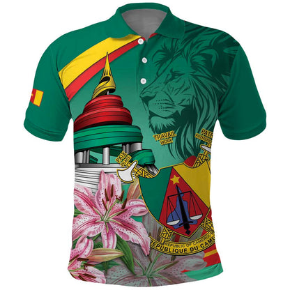 Monument de la Reunification Cameroun Polo Shirt Coat Of Arms With Lily Flowers