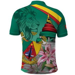 Monument de la Reunification Cameroun Polo Shirt Coat Of Arms With Lily Flowers