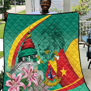 Monument de la Reunification Cameroun Quilt Coat Of Arms With Lily Flowers