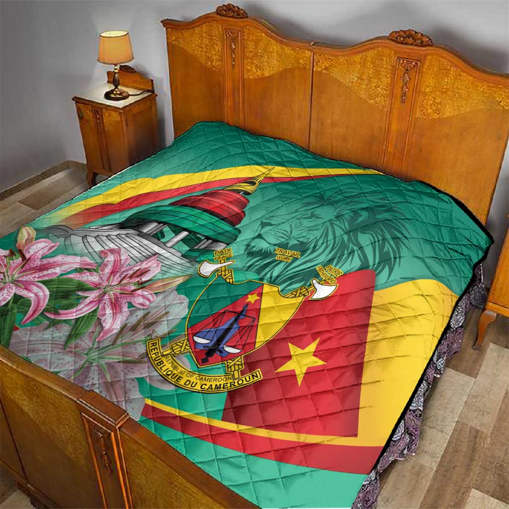 Monument de la Reunification Cameroun Quilt Coat Of Arms With Lily Flowers
