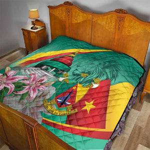 Monument de la Reunification Cameroun Quilt Coat Of Arms With Lily Flowers