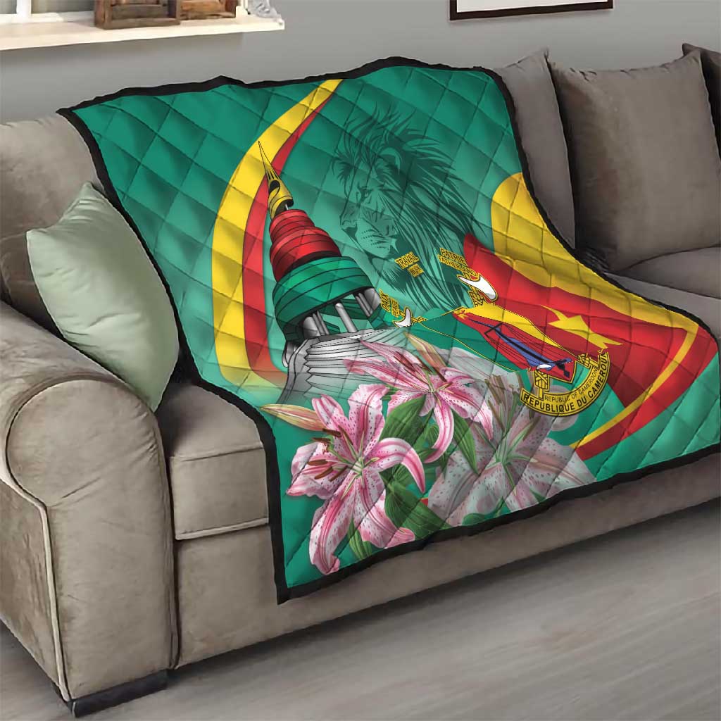 Monument de la Reunification Cameroun Quilt Coat Of Arms With Lily Flowers