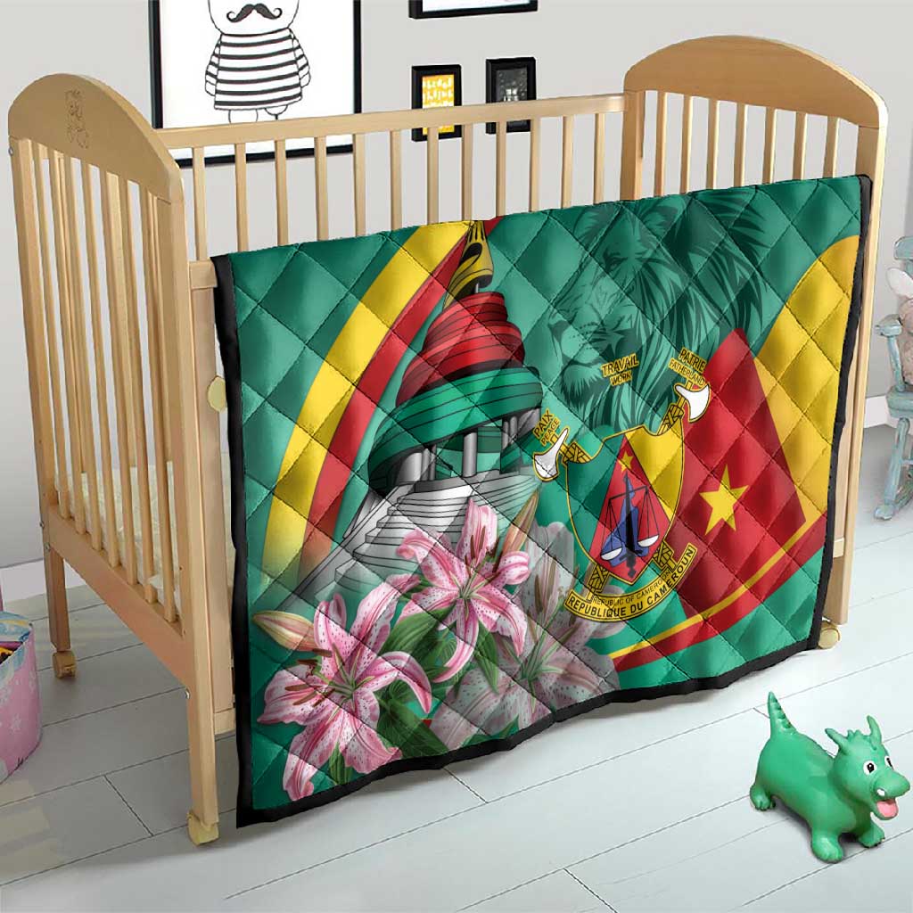 Monument de la Reunification Cameroun Quilt Coat Of Arms With Lily Flowers