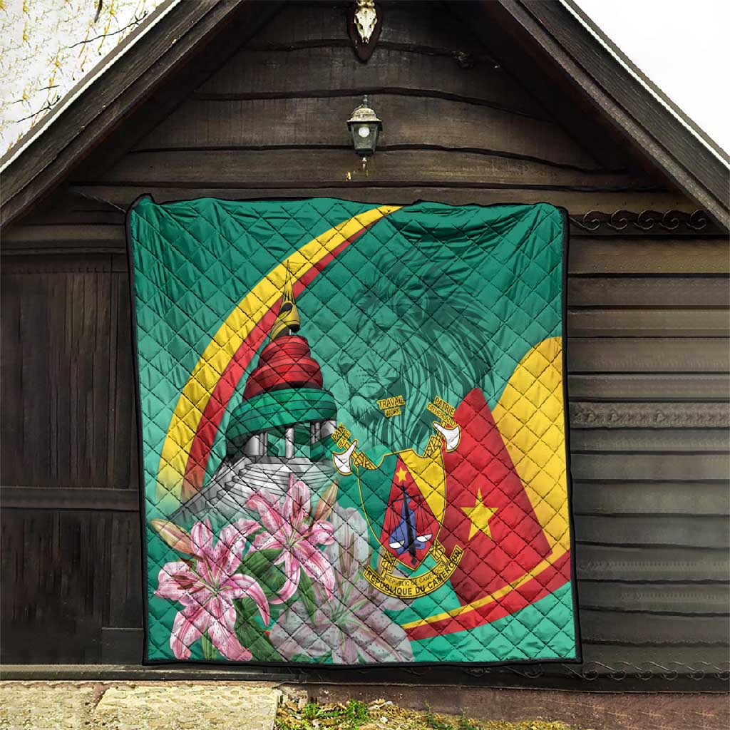Monument de la Reunification Cameroun Quilt Coat Of Arms With Lily Flowers