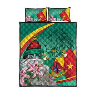 Monument de la Reunification Cameroun Quilt Bed Set Coat Of Arms With Lily Flowers