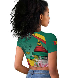 Monument de la Reunification Cameroun Raglan Cropped T shirt Coat Of Arms With Lily Flowers