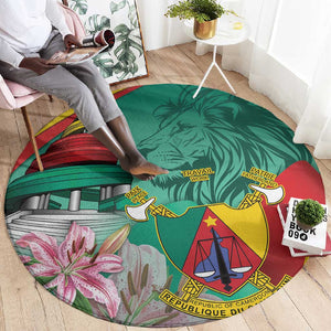 Monument de la Reunification Cameroun Round Carpet Coat Of Arms With Lily Flowers