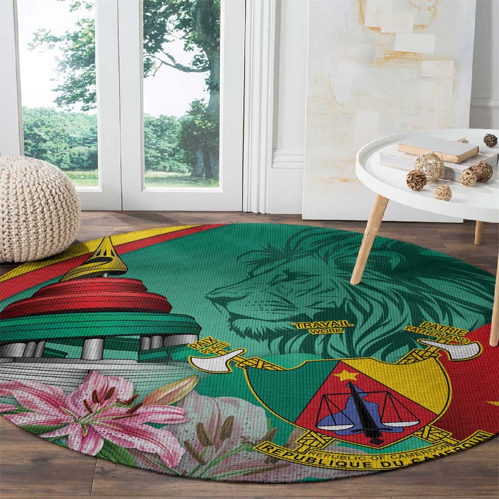 Monument de la Reunification Cameroun Round Carpet Coat Of Arms With Lily Flowers