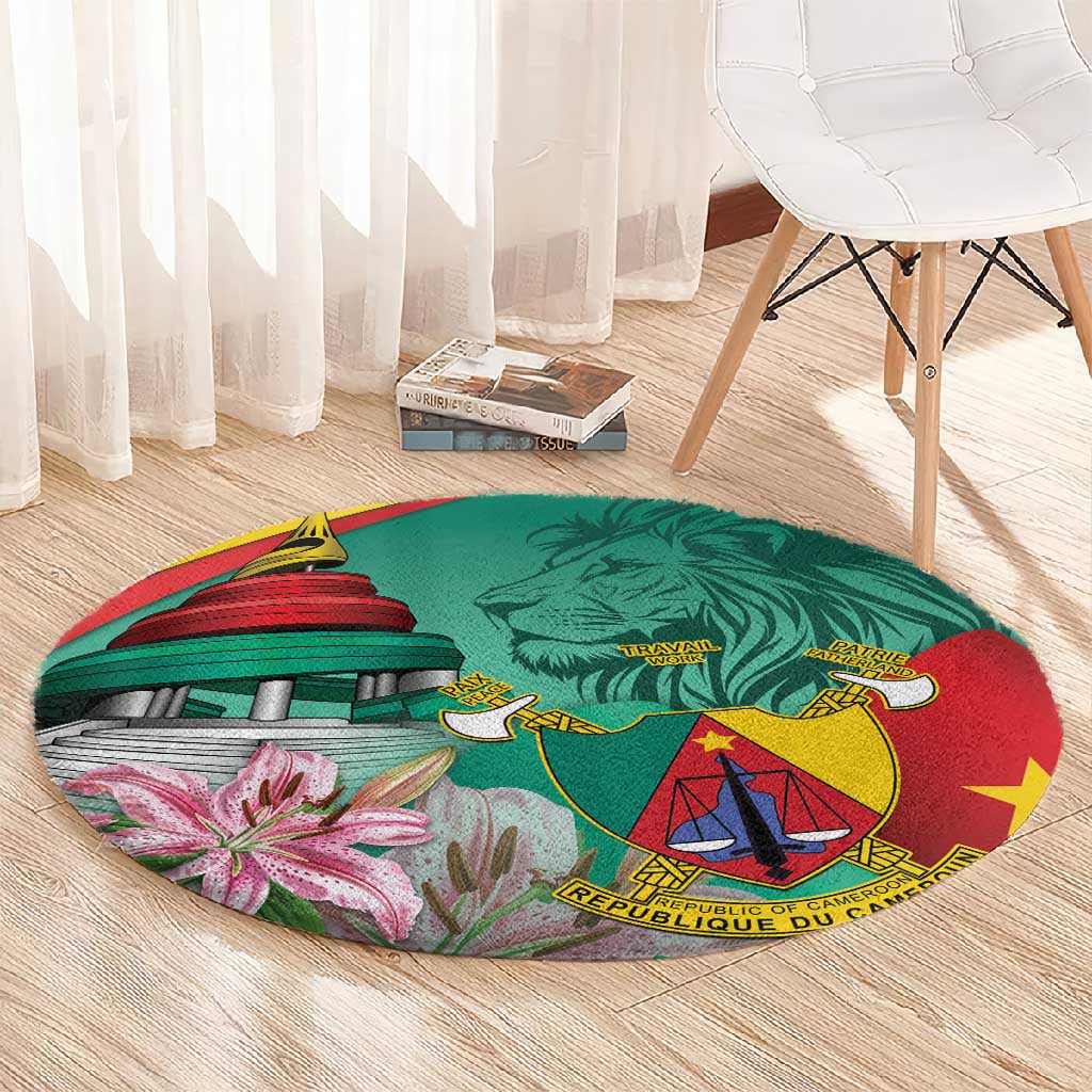 Monument de la Reunification Cameroun Round Carpet Coat Of Arms With Lily Flowers