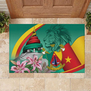 Monument de la Reunification Cameroun Rubber Doormat Coat Of Arms With Lily Flowers