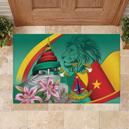 Monument de la Reunification Cameroun Rubber Doormat Coat Of Arms With Lily Flowers