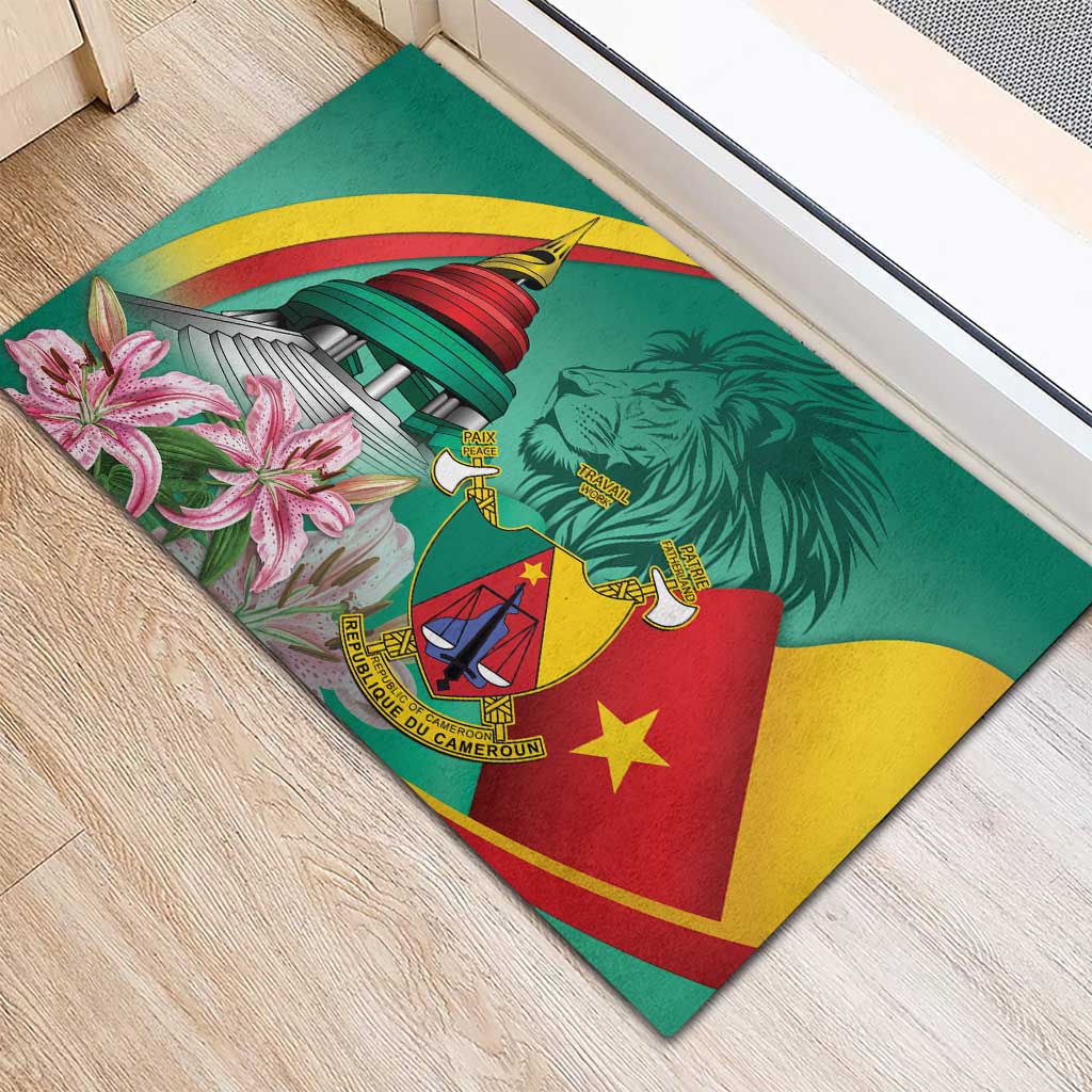 Monument de la Reunification Cameroun Rubber Doormat Coat Of Arms With Lily Flowers