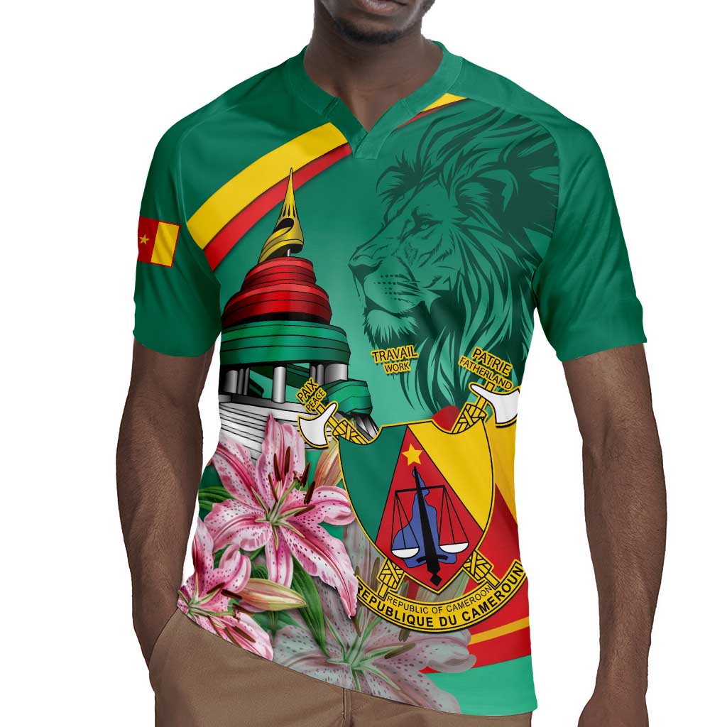 Monument de la Reunification Cameroun Rugby Jersey Coat Of Arms With Lily Flowers