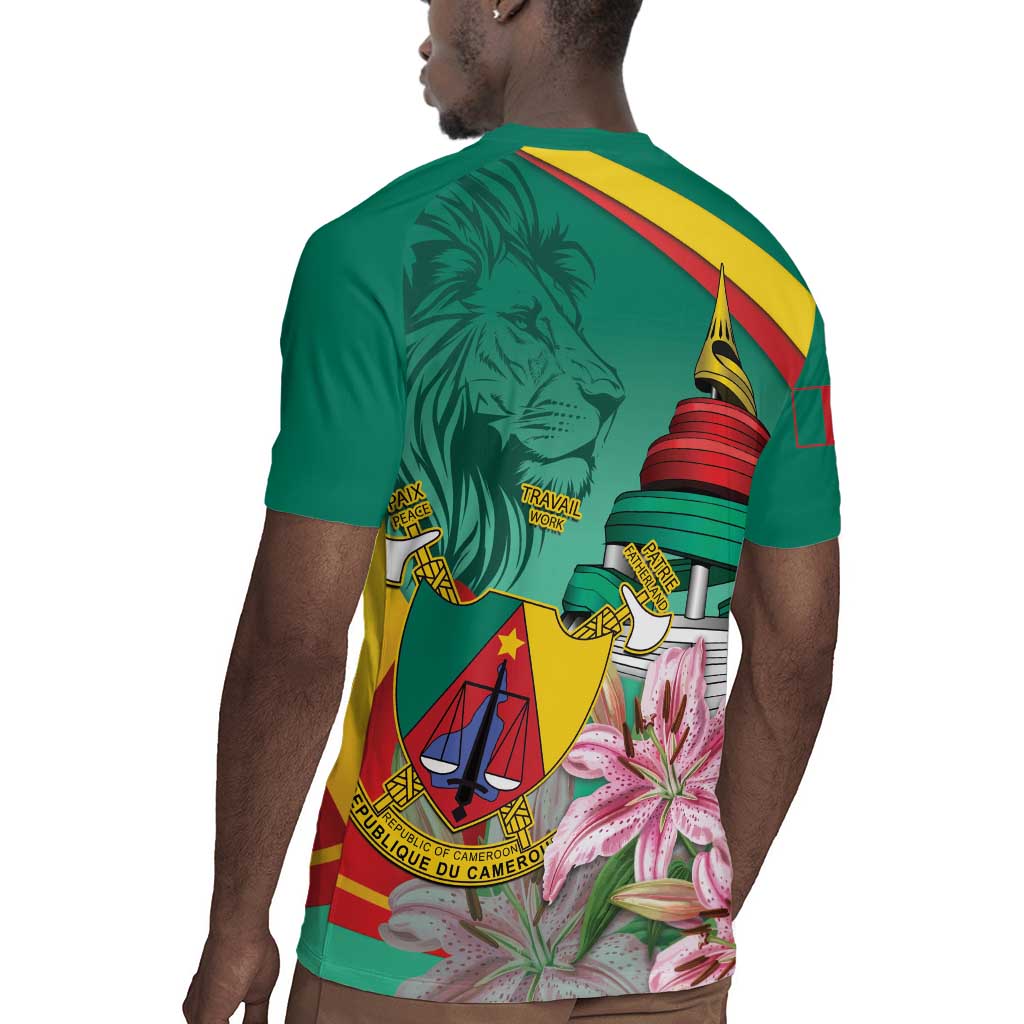 Monument de la Reunification Cameroun Rugby Jersey Coat Of Arms With Lily Flowers