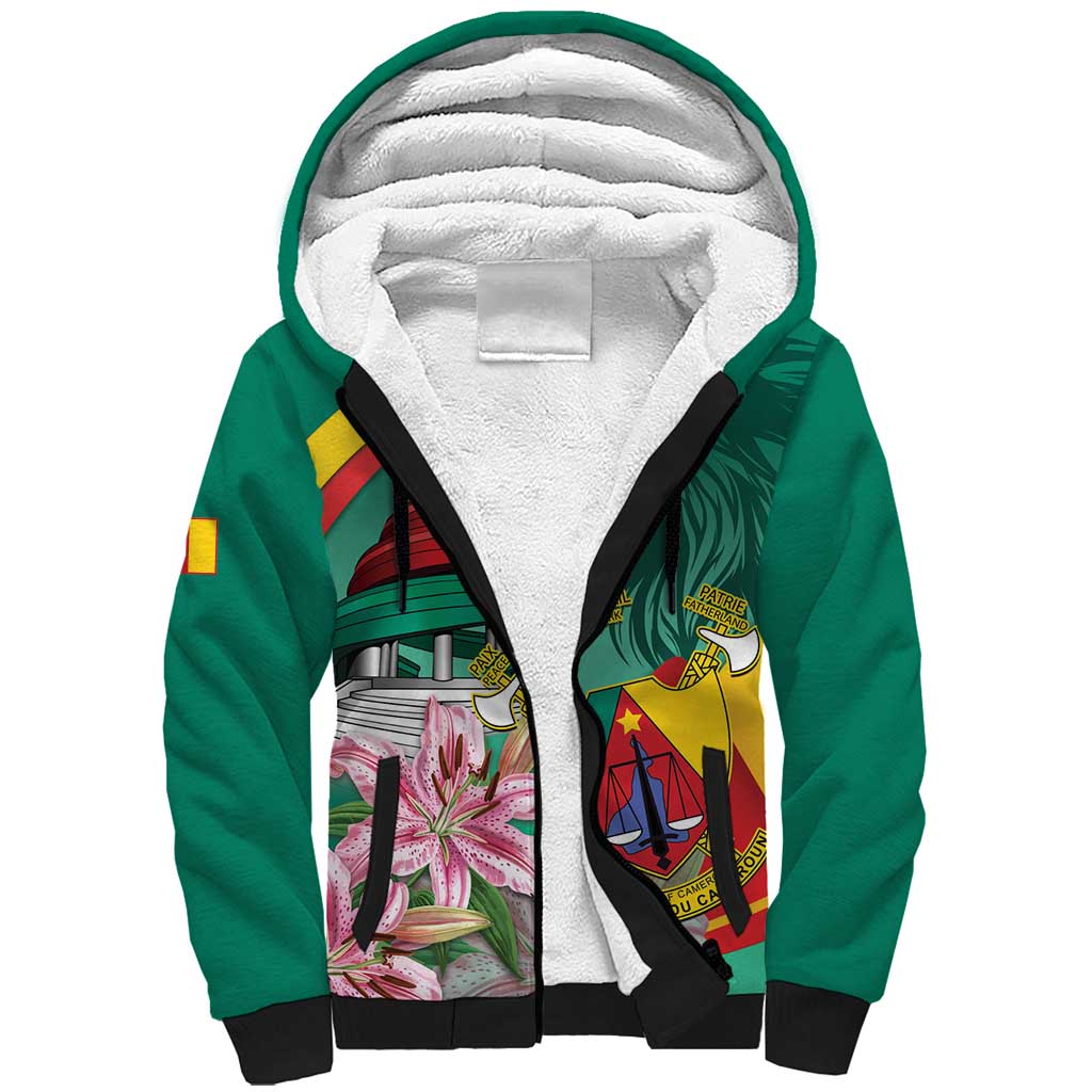 Monument de la Reunification Cameroun Sherpa Hoodie Coat Of Arms With Lily Flowers