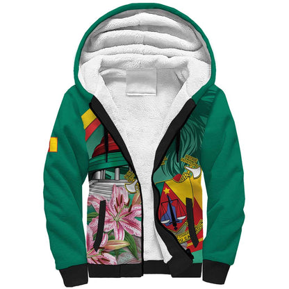 Monument de la Reunification Cameroun Sherpa Hoodie Coat Of Arms With Lily Flowers