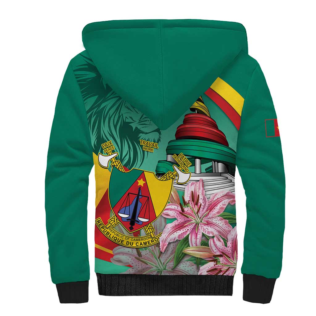 Monument de la Reunification Cameroun Sherpa Hoodie Coat Of Arms With Lily Flowers