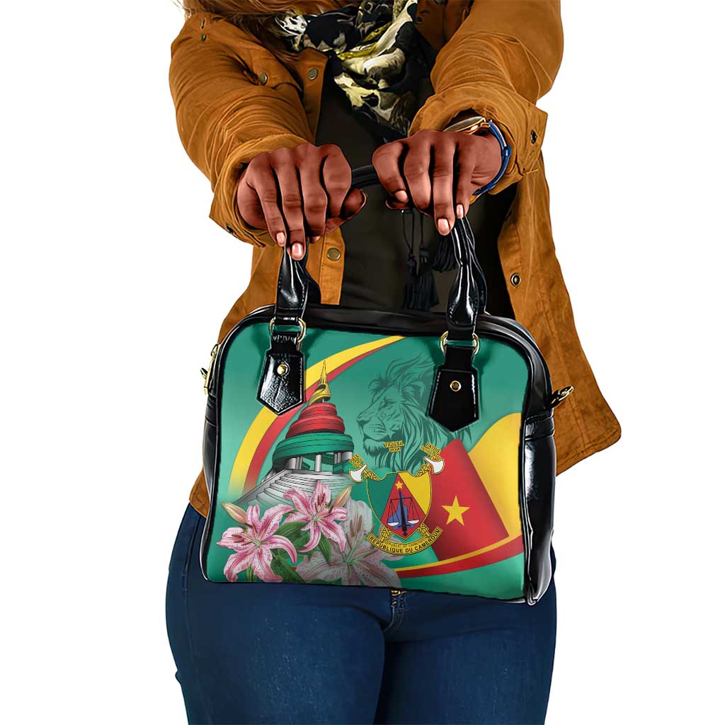 Monument de la Reunification Cameroun Shoulder Handbag Coat Of Arms With Lily Flowers
