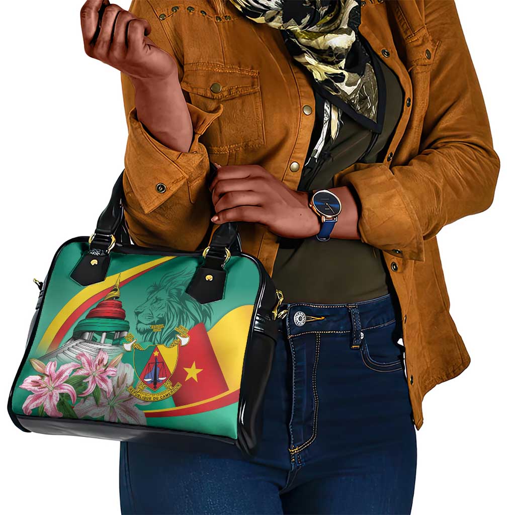 Monument de la Reunification Cameroun Shoulder Handbag Coat Of Arms With Lily Flowers