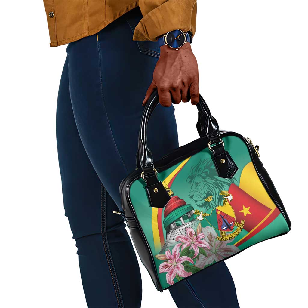Monument de la Reunification Cameroun Shoulder Handbag Coat Of Arms With Lily Flowers