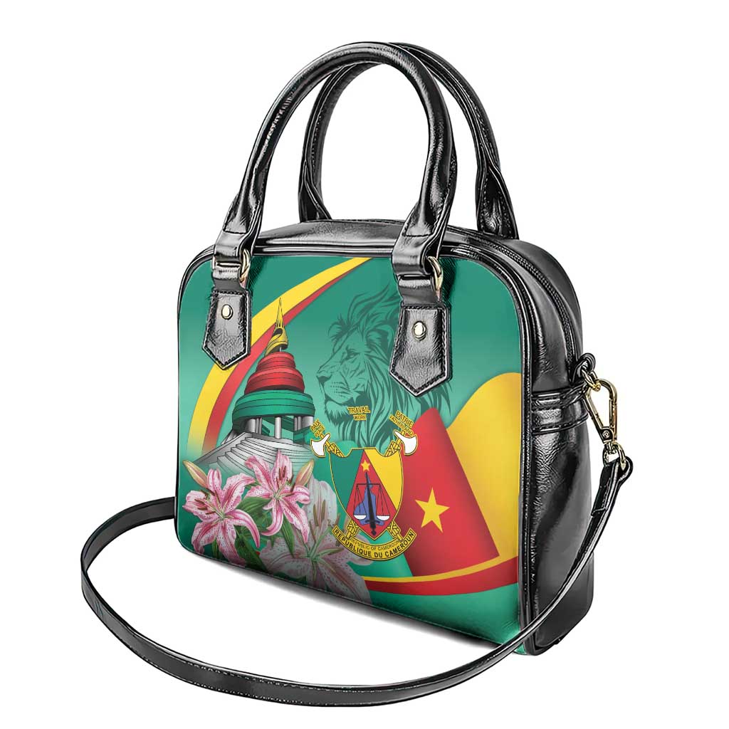 Monument de la Reunification Cameroun Shoulder Handbag Coat Of Arms With Lily Flowers